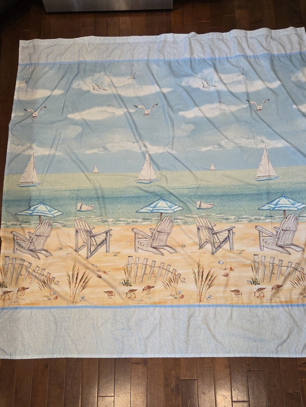 Source Unknown Beach Scene Shower Curtain - Light Blue, Sand, White
